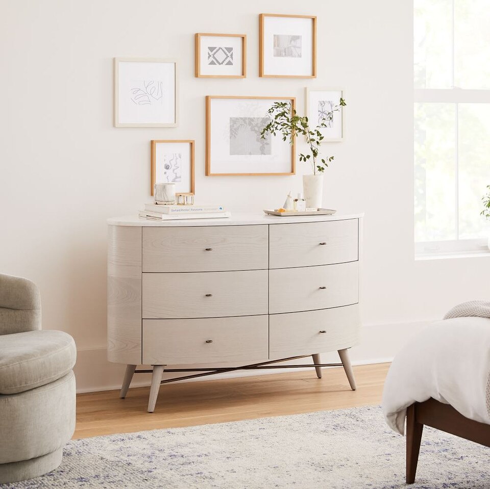 Penelope 6Drawer Dresser Feather Grey w/ Marble Top West Elm Australia
